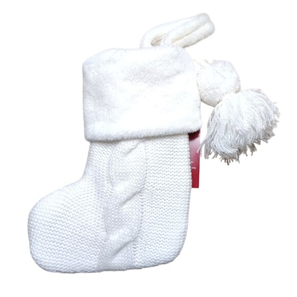 St. Nicholas Square 8 inch Monogram Letter C White Knit Stocking With Tassel - Picture 4 of 4